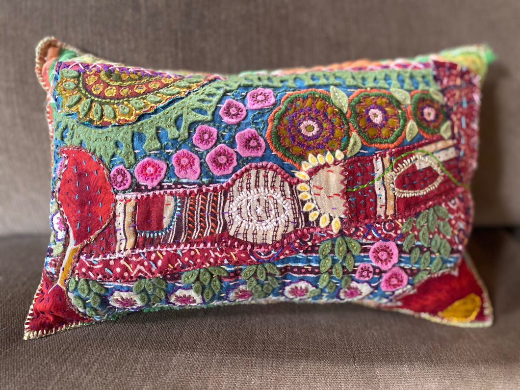 In the Garden- Stitched pillow