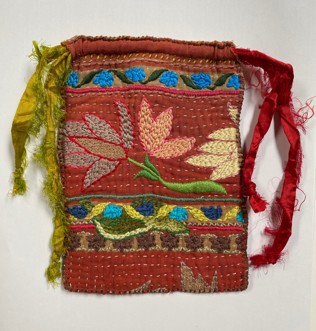 Embroidered Drawstring Pouch- Dusk and Dawn