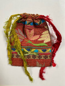 Embroidered Drawstring Pouch- Dusk and Dawn